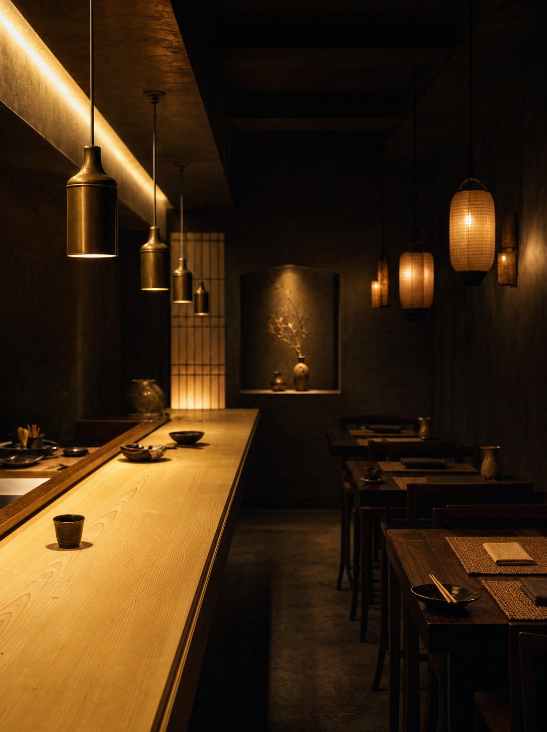 Lantern & Ash ~ the dining room at night