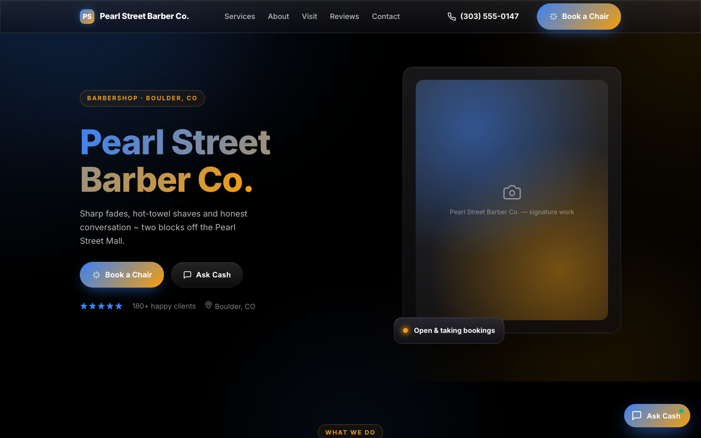 Screenshot of the Pearl Street Barber Co. demo site generated by AnchorStart