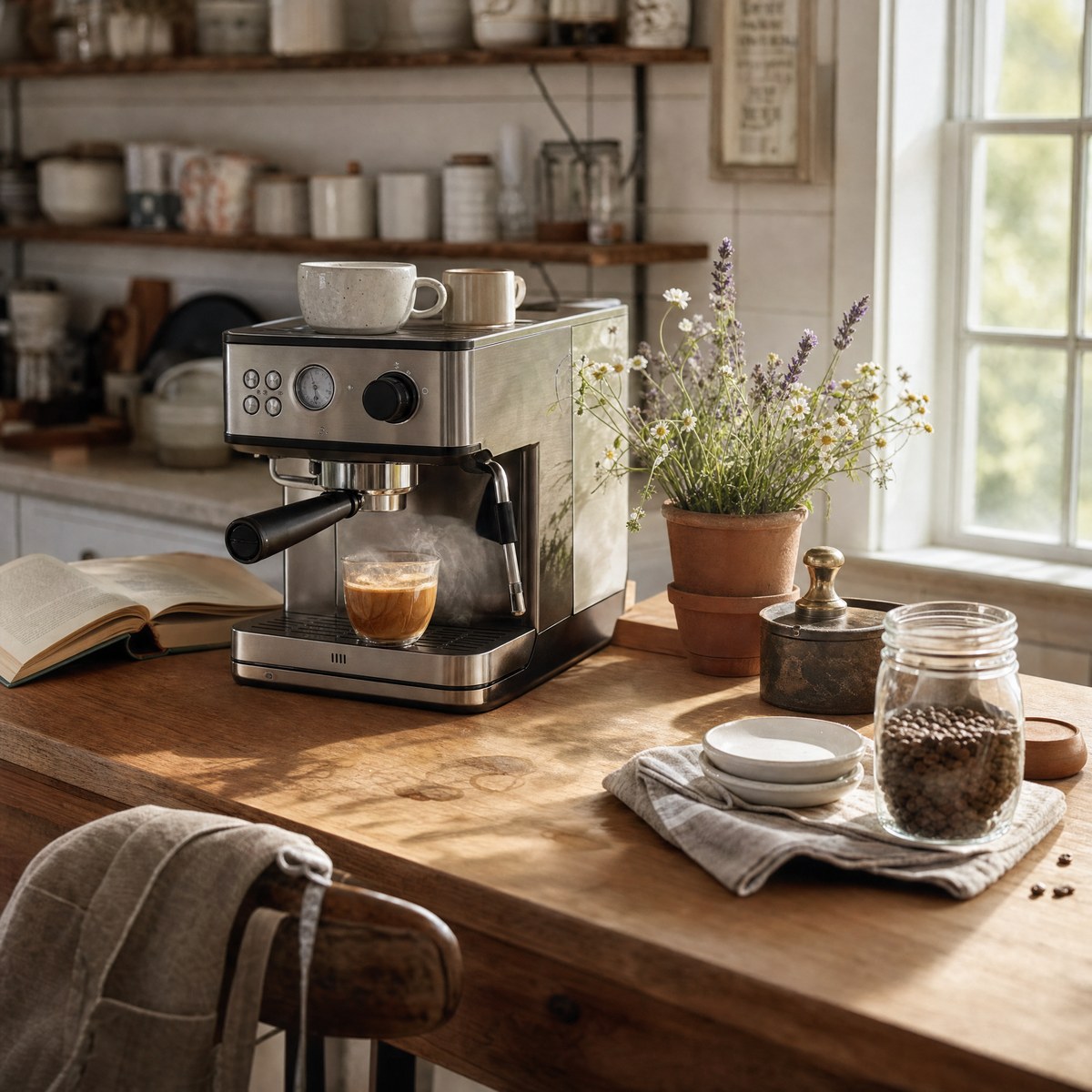 Espresso machine and coffee bar counter