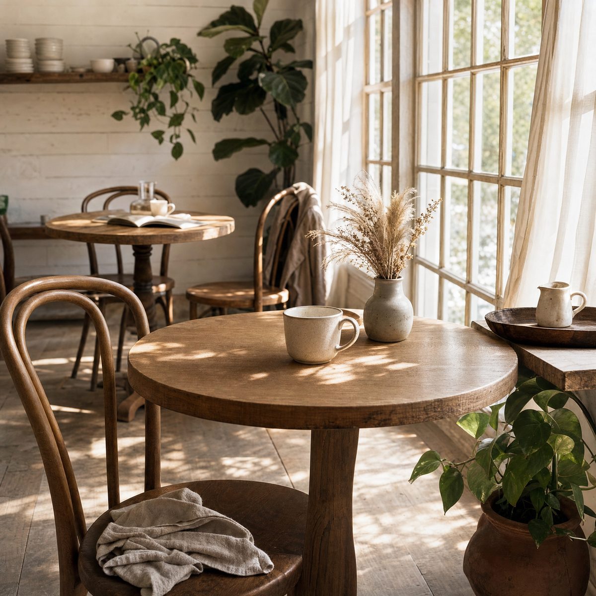 Bright farmhouse cafe seating