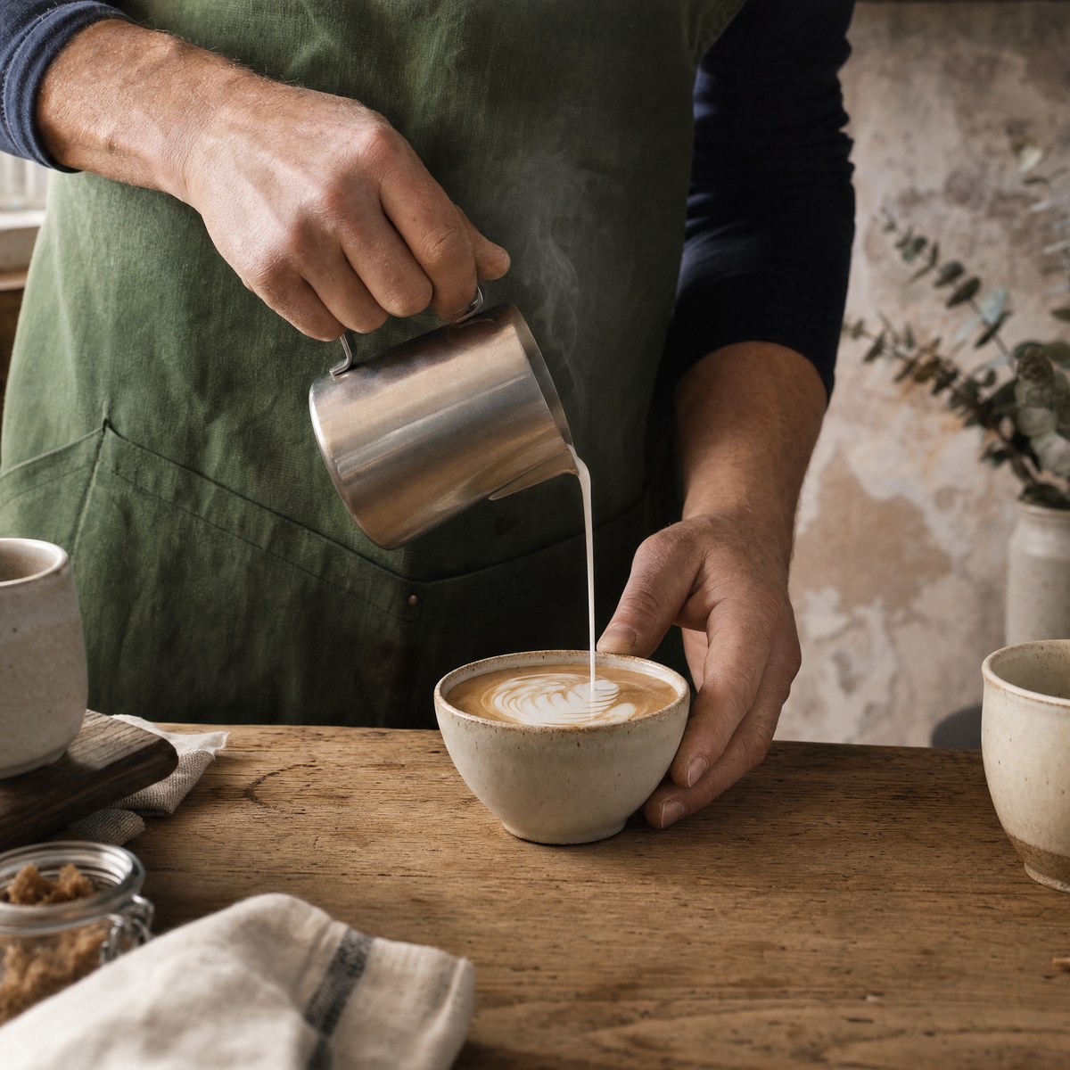 Barista pouring a coffee